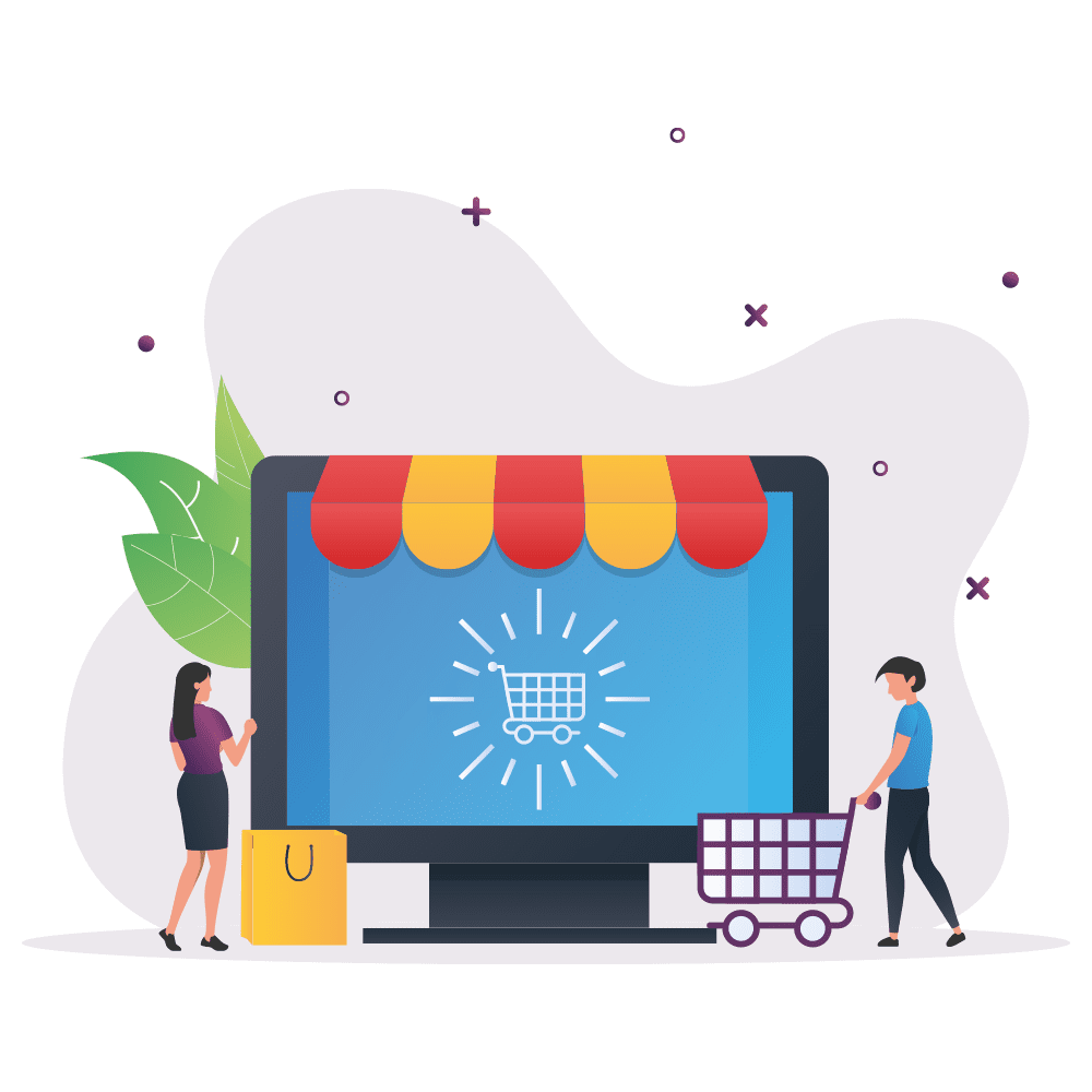 E-commerce Business Vector refers to someone buying something with the cart